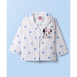 Babyhug Disney 100% Cotton Woven Full Sleeves Co-Ords Shirt & Pyjama Night Suit With Minnie Mouse Print - Light Blue & White