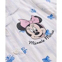 Babyhug Disney 100% Cotton Woven Full Sleeves Co-Ords Shirt & Pyjama Night Suit With Minnie Mouse Print - Light Blue & White