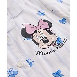 Babyhug Disney 100% Cotton Woven Full Sleeves Co-Ords Shirt & Pyjama Night Suit With Minnie Mouse Print - Light Blue & White
