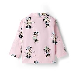 Babyhug Disney Cotton Woven Full Sleeves Shirt & Pyjama Co-ord Night Suit With Minnie Mouse Print - Pink