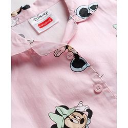 Babyhug Disney Cotton Woven Full Sleeves Shirt & Pyjama Co-ord Night Suit With Minnie Mouse Print - Pink
