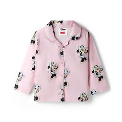 Babyhug Disney Cotton Woven Full Sleeves Shirt & Pyjama Co-ord Night Suit With Minnie Mouse Print - Pink