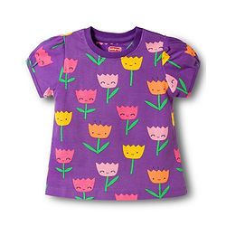 Babyhug Cotton Knit Half Sleeves Co-ords T-Shirt & Shorts Night Suit with Floral Print - Purple
