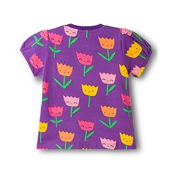 Babyhug Cotton Knit Half Sleeves Co-ords T-Shirt & Shorts Night Suit with Floral Print - Purple