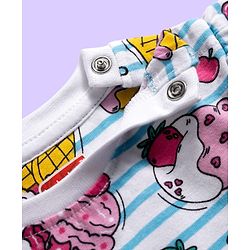 Babyhug Cotton Knit Half Sleeves Co-ords T-Shirt & Shorts Night Suit with Ice Cream Print & Stripes - Multicolor