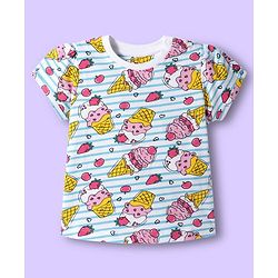 Babyhug Cotton Knit Half Sleeves Co-ords T-Shirt & Shorts Night Suit with Ice Cream Print & Stripes - Multicolor