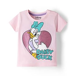 Pine Kids Disney Single Jersey Knit Half Sleeves T-Shirt with Daisy Duck Graphic - Pink