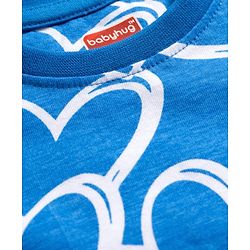 Babyhug Cotton Knit Half Sleeves Hearts Printed Co-Ords T-Shirt & Pyjama Night Suit - Blue