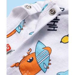 Babyhug Cotton Knit Full Sleeves Co-ords T-Shirt & Pajama Night Suit with Sea Life Print - White
