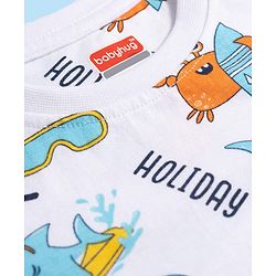 Babyhug Cotton Knit Full Sleeves Co-ords T-Shirt & Pajama Night Suit with Sea Life Print - White