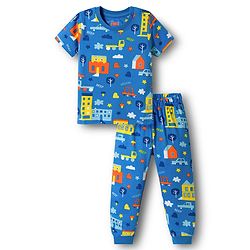Babyhug Cotton Knit Half Sleeves Co-ords T-Shirt & Pajama Night Suit with City Landscape Print - Blue