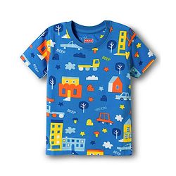 Babyhug Cotton Knit Half Sleeves Co-ords T-Shirt & Pajama Night Suit with City Landscape Print - Blue