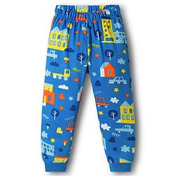 Babyhug Cotton Knit Half Sleeves Co-ords T-Shirt & Pajama Night Suit with City Landscape Print - Blue