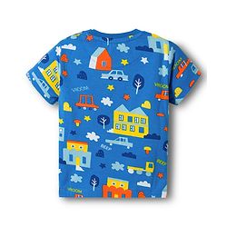 Babyhug Cotton Knit Half Sleeves Co-ords T-Shirt & Pajama Night Suit with City Landscape Print - Blue