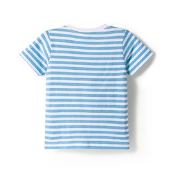 Babyhug Single Jersey Knit Half Sleeves Striped T-Shirt & Dungarees Set with Embroidery - Blue
