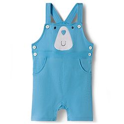 Babyhug Single Jersey Knit Half Sleeves Striped T-Shirt & Dungarees Set with Embroidery - Blue