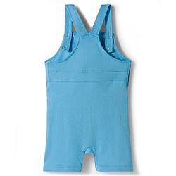 Babyhug Single Jersey Knit Half Sleeves Striped T-Shirt & Dungarees Set with Embroidery - Blue