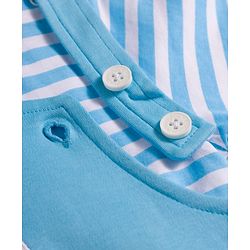 Babyhug Single Jersey Knit Half Sleeves Striped T-Shirt & Dungarees Set with Embroidery - Blue