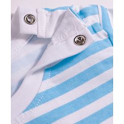 Babyhug Single Jersey Knit Half Sleeves Striped T-Shirt & Dungarees Set with Embroidery - Blue