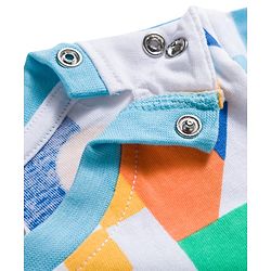 Babyhug Single Jersey Knit Half Sleeves Printed T-Shirt with Denim Dungaree - Blue & Sea Green
