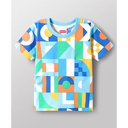 Babyhug Single Jersey Knit Half Sleeves Printed T-Shirt with Denim Dungaree - Blue & Sea Green