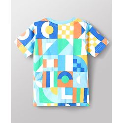 Babyhug Single Jersey Knit Half Sleeves Printed T-Shirt with Denim Dungaree - Blue & Sea Green