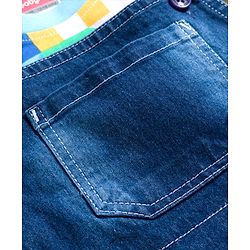Babyhug Single Jersey Knit Half Sleeves Printed T-Shirt with Denim Dungaree - Blue & Sea Green