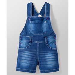 Babyhug Single Jersey Knit Half Sleeves Printed T-Shirt with Denim Dungaree - Blue & Sea Green
