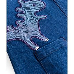 Babyhug Single Jersey Knit Half Sleeves Dino Printed T-Shirt & Denim Dungaree with Patch - Orange & Blue