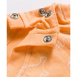 Babyhug Single Jersey Knit Half Sleeves Dino Printed T-Shirt & Denim Dungaree with Patch - Orange & Blue