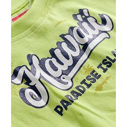 Babyhug Single Jersey Knit Half Sleeves Text Printed T-Shirt & Denim Dungaree with Tree Embroidery - Limegreen  & Blue