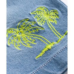 Babyhug Single Jersey Knit Half Sleeves Text Printed T-Shirt & Denim Dungaree with Tree Embroidery - Limegreen  & Blue