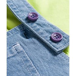 Babyhug Single Jersey Knit Half Sleeves Text Printed T-Shirt & Denim Dungaree with Tree Embroidery - Limegreen  & Blue