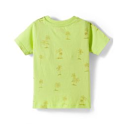 Babyhug Single Jersey Knit Half Sleeves Text Printed T-Shirt & Denim Dungaree with Tree Embroidery - Limegreen  & Blue