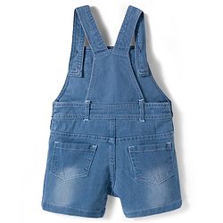 Babyhug Single Jersey Knit Half Sleeves Text Printed T-Shirt & Denim Dungaree with Tree Embroidery - Limegreen  & Blue