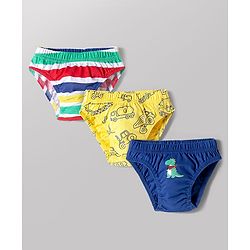 Babyhug 100% Cotton Single Jersey Knit Antibacterial Briefs With Car & Dino Print Pack of 3 - Multicolor