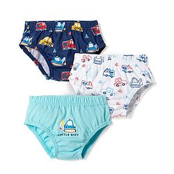 Babyhug 100% Cotton Knit Antibacterial Vehicle Printed Briefs Pack of 3 - Blue Navy & White