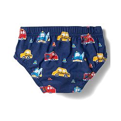 Babyhug 100% Cotton Knit Antibacterial Vehicle Printed Briefs Pack of 3 - Blue Navy & White