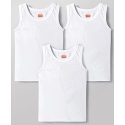 Babyhug 100% Organic Cotton Knit Sleeveless Solid Colour  Vests Pack of 3 - White