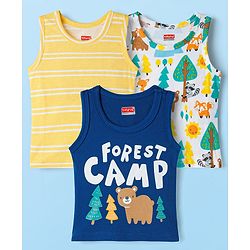 Babyhug 100% Cotton Single Jersey Knit Antibacterial Sleeveless Vests With Forest Print Pack of 3 - Multicolor