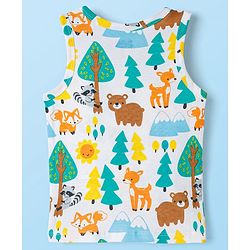 Babyhug 100% Cotton Single Jersey Knit Antibacterial Sleeveless Vests With Forest Print Pack of 3 - Multicolor