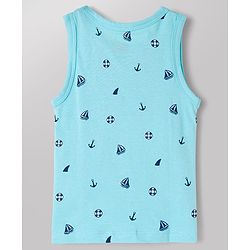 Babyhug 100% Antibacterial Cotton Knit Sleeveless Striped & Nautical Theme Printed Vests Pack of 3 - Blue White & Green