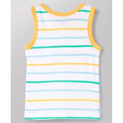 Babyhug 100% Antibacterial Cotton Knit Sleeveless Striped & Nautical Theme Printed Vests Pack of 3 - Blue White & Green