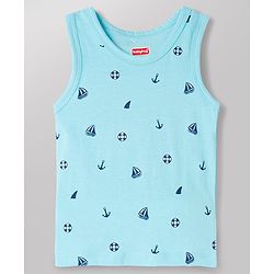 Babyhug 100% Antibacterial Cotton Knit Sleeveless Striped & Nautical Theme Printed Vests Pack of 3 - Blue White & Green