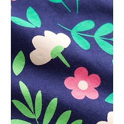 Babyhug Cotton Knit Half Sleeves Nighty with Floral Print - Navy Blue