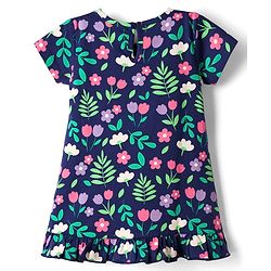 Babyhug Cotton Knit Half Sleeves Nighty with Floral Print - Navy Blue