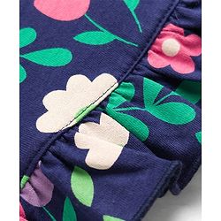 Babyhug Cotton Knit Half Sleeves Nighty with Floral Print - Navy Blue