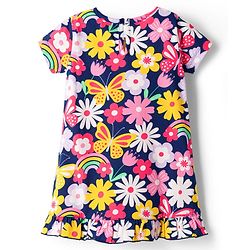 Babyhug Cotton Knit Half Sleeves Nighty with Floral Print - Multicolor