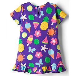 Babyhug Cotton Knit Half Sleeves Nighty with Tropical Theme Print - Purple