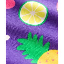 Babyhug Cotton Knit Half Sleeves Nighty with Tropical Theme Print - Purple